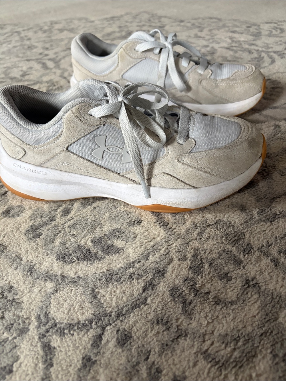 Under Armour Women's Light Gray & White Mesh Suede Trainers